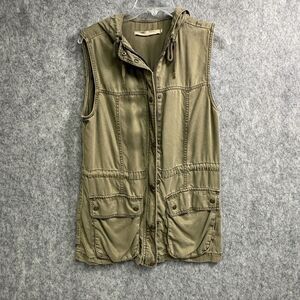 MAX Utility Safari Field Vest Size S Army Green Drawstring Hood Cargo Pockets